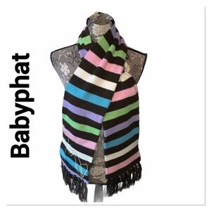 BABY PHAT Y2K Multi Colored Striped Scarf with fringe trim